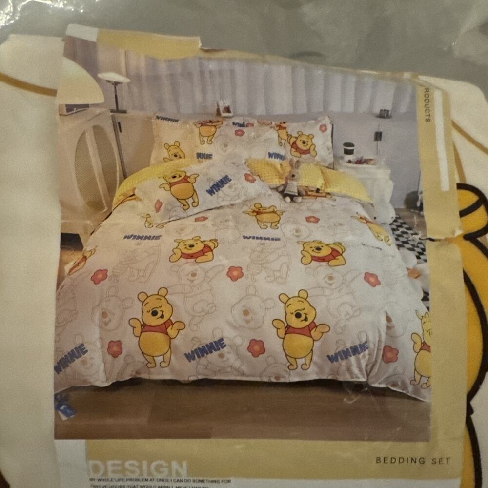 Winnie The Pooh Bear Time For Something Sweet FULL Size Duvet Bedding Set 6 PC.
